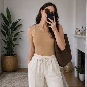 Free People Beige Tan Ribbed Bodysuit